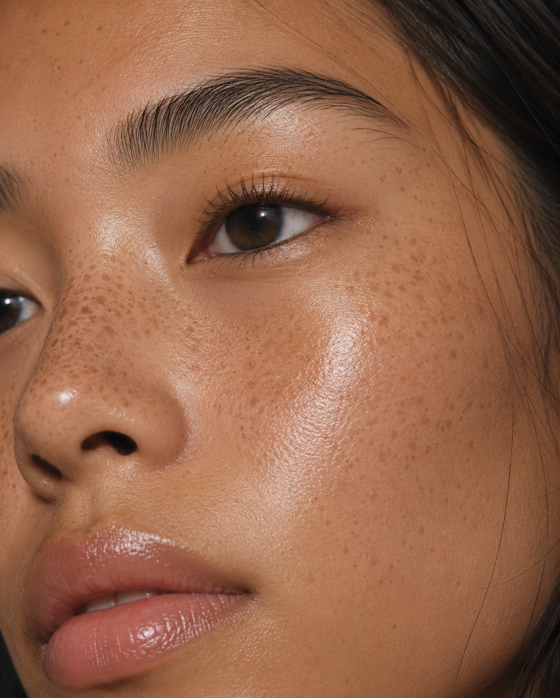 Close-up of glowing, hydrated skin