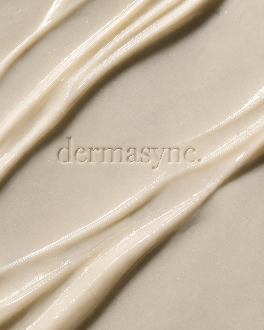 Dermasync wordmark embossed into a cream texture